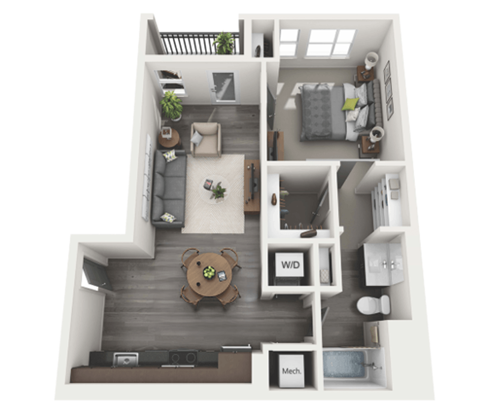 a 1 bedroom floor plan with a bathroom and a living room